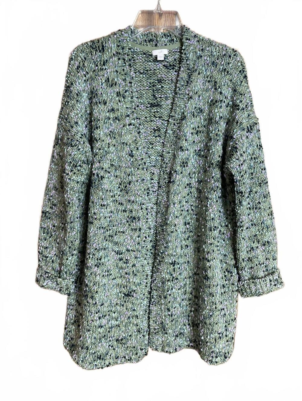 J Jill green, pink open-front popcorn knit cardigan In size large